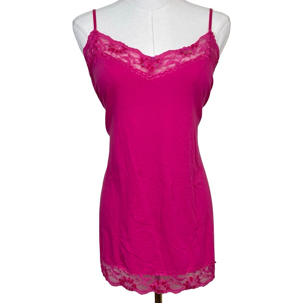 Vintage Deb Lace Sequin Trim Cami Top Women 3X Pink Y2K Babydoll Layering